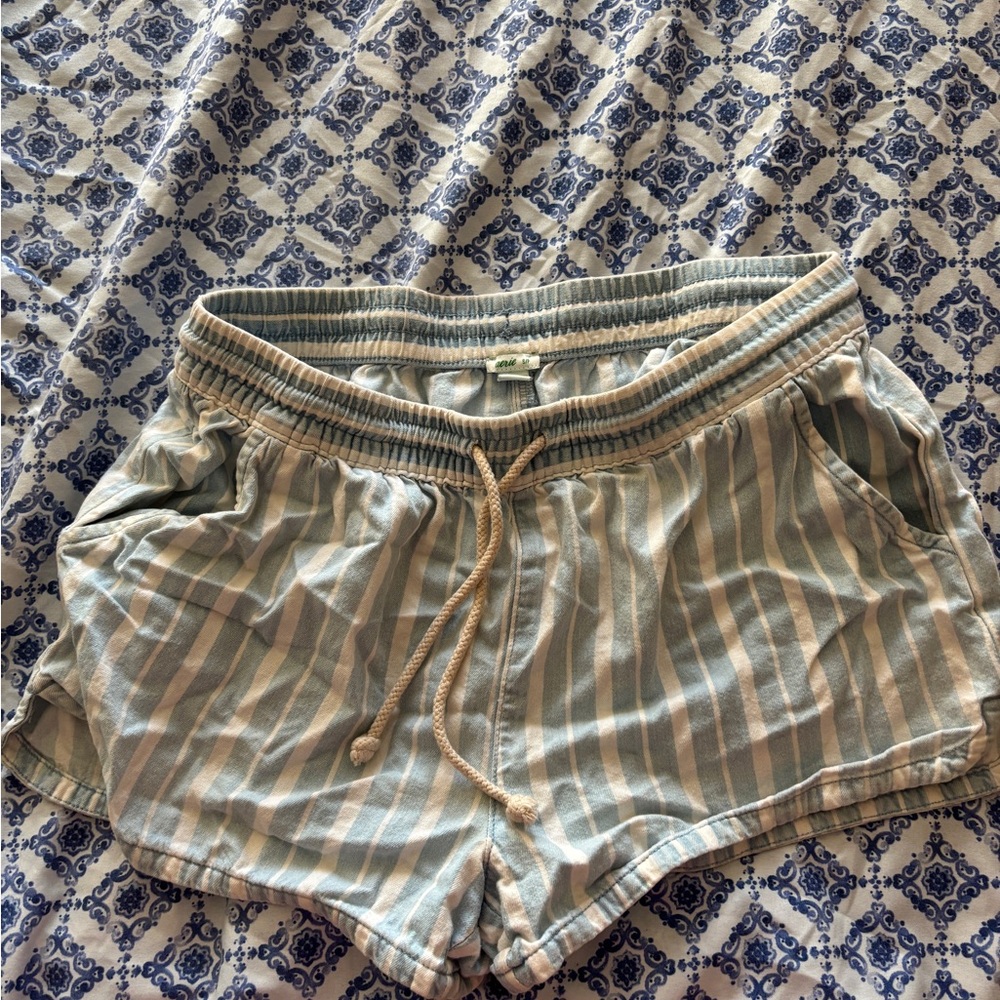 Aerie Light Blue and White Striped Lounge Shorts